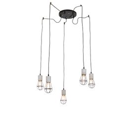 Industriele hanglamp 5-lichts beton met zwart - Edison