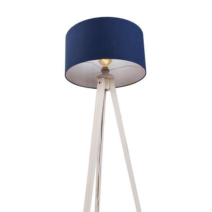 Stojací lampa na trojnožce bílá s tmavě modrým látkovým stínidlem 50 cm - Tripod Classic