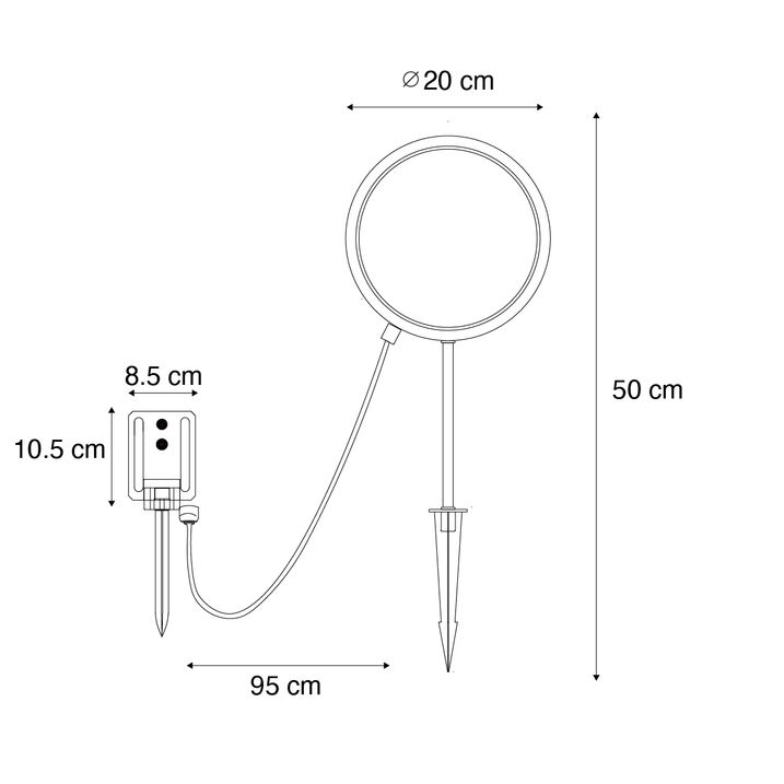 Set od 2 crna spoljna svetla sa šiljkom 50cm uključujući punjivu LED i solarnu IP65 - Adalind