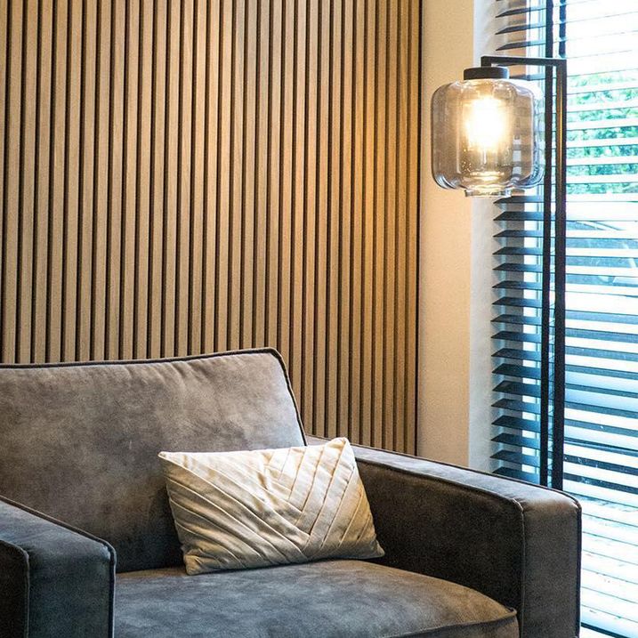 Design Floor Lamp Black with Smoke Glass - Qara Down