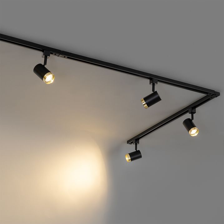 Viedā sliežu apgaismojuma sistēma ar 5 prožektoriem melnā un zelta krāsā 1-fāze, iekļ. 5 Wifi GU10 50mm - Iconic Jeana
