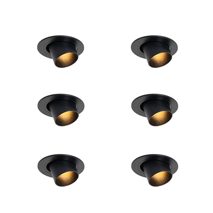 Set van 6 inbouwspots zwart GU10 35mm rond kantelbaar - Installa