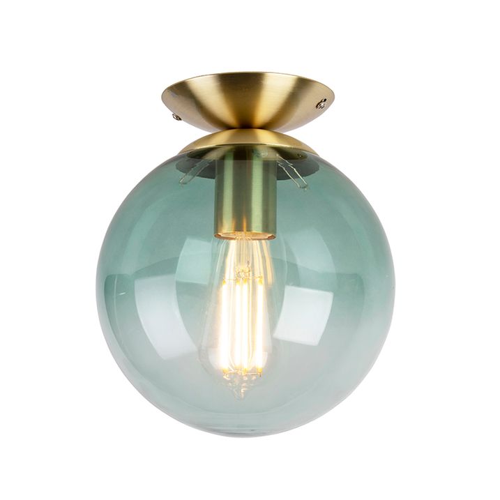 Art Deco taklampe messing med grønt glass - Pallon