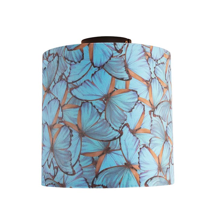 Stropní lampa s sametovým stínítkem s motýly a zlatem 25 cm - Combi černá