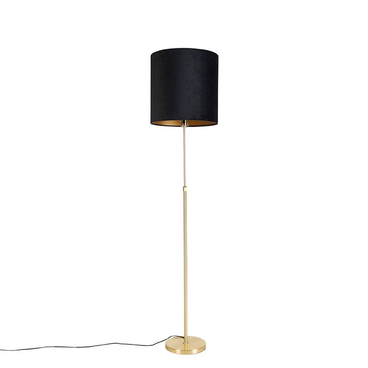 Lampadaire or/laiton avec abat-jour en velours noir 40/40 cm - Parte