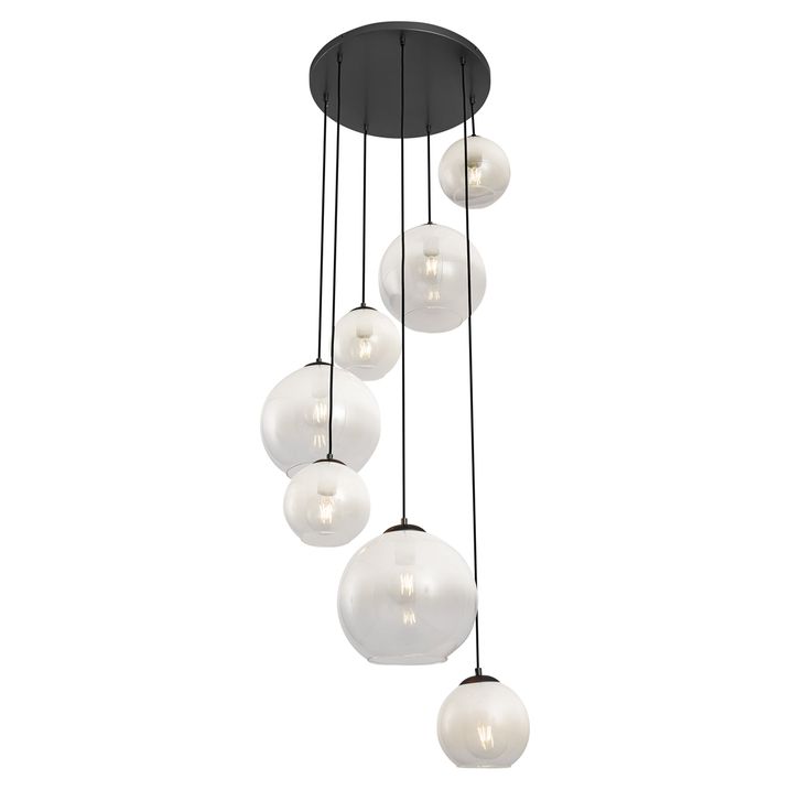 Moderna piekaramā lampa melna ar baltu stiklu apaļa 7 gaismas - Misty