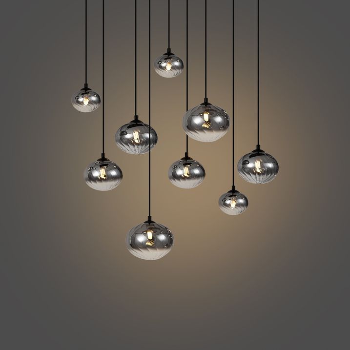 Moderne Hängelampe schwarz mit Rauchglas 9-flammig - Jia