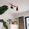 Loftslampe sort med træ 2-lys justerbar rektangulær - Jeana