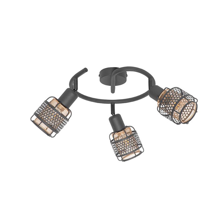 Plafón de diseño negro con dorado 3-luces redondo - Noud