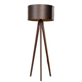 Klasiska-trīskāja-stāvlampa-no-riekstkoka-ar-brūnu-samta-abažūru-50-cm---Tripod-Classic