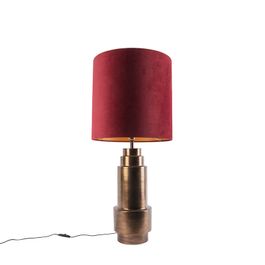 Stolní lampa v art deco stylu bronzová s sametovým stínítkem červeným se zlatem 40 cm - Bruut