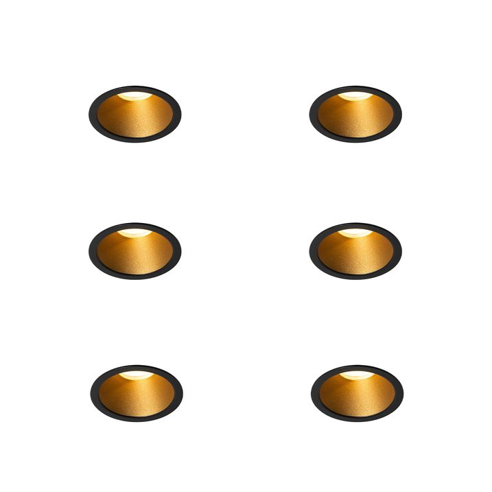 Set med 6 moderna infällda spotlights svarta med guld GU10 35 mm IP44 - Dept
