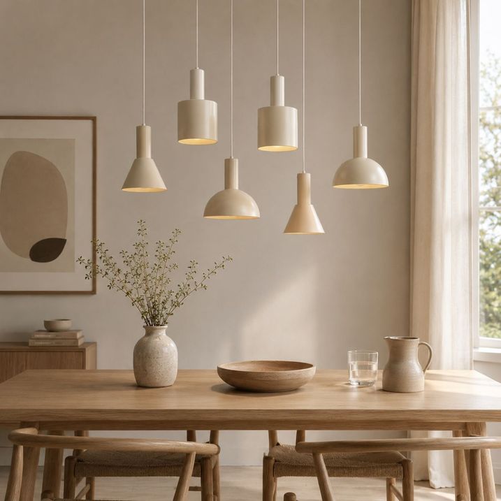 Candeeiro suspenso escandinavo creme 6 luzes - Biles