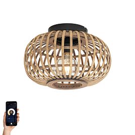 Smart plafondlamp zwart met bamboe incl. Wifi G95 - Amira