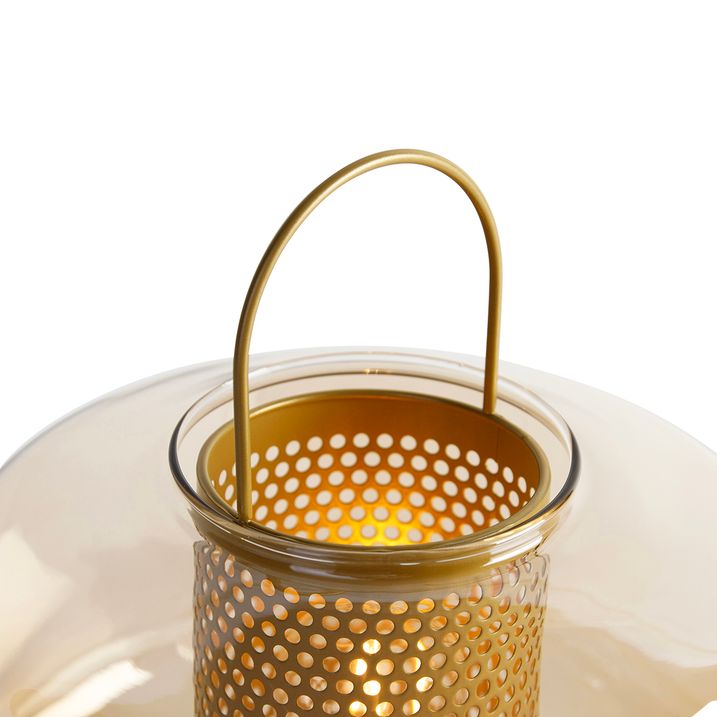 Lampă de masă Art Deco aurie cu sticlă chihlimbar 30 cm - Kevin