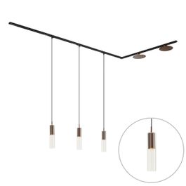 Nowoczesny system szynowy czarny z 3 lampami wiszącymi i 2 lampami sufitowymi brązowy 1-fazowy - Iconic Lloyd Pulley
