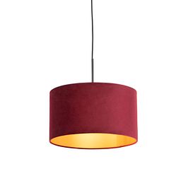 Lámpara colgante negra con pantalla de terciopelo rojo y dorado 35 cm - Combi
