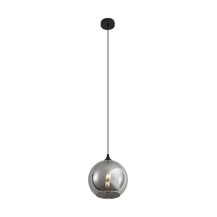 Candeeiro suspenso Art Deco preto com vidro fumado - Wallace