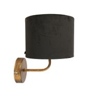 Vintage-Wandleuchte-Gold-mit-schwarzem-Samt-Schirm---Matt