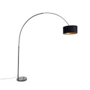 Lámpara-de-arco-negra-con-pantalla-de-terciopelo-negro-con-dorado-50-cm---XXL