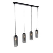 Lampada-a-sospensione-Art-Déco-nera-con-vetro-fumé-4-luci---Laura