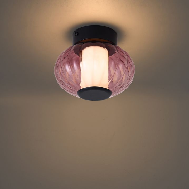 Dizajnerska plafonska lampa crna 18cm sa ljubičastim staklom uključujući LED sa 3-stepenim prigušivanjem - Margherite