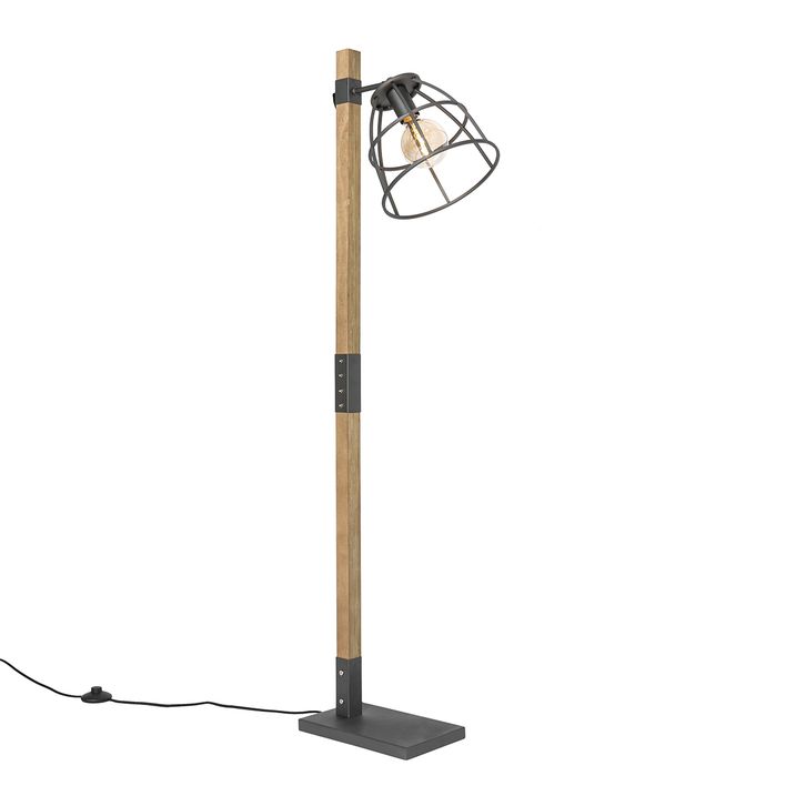 Industrijska podna lampa tamno siva sa drvetom - Artur