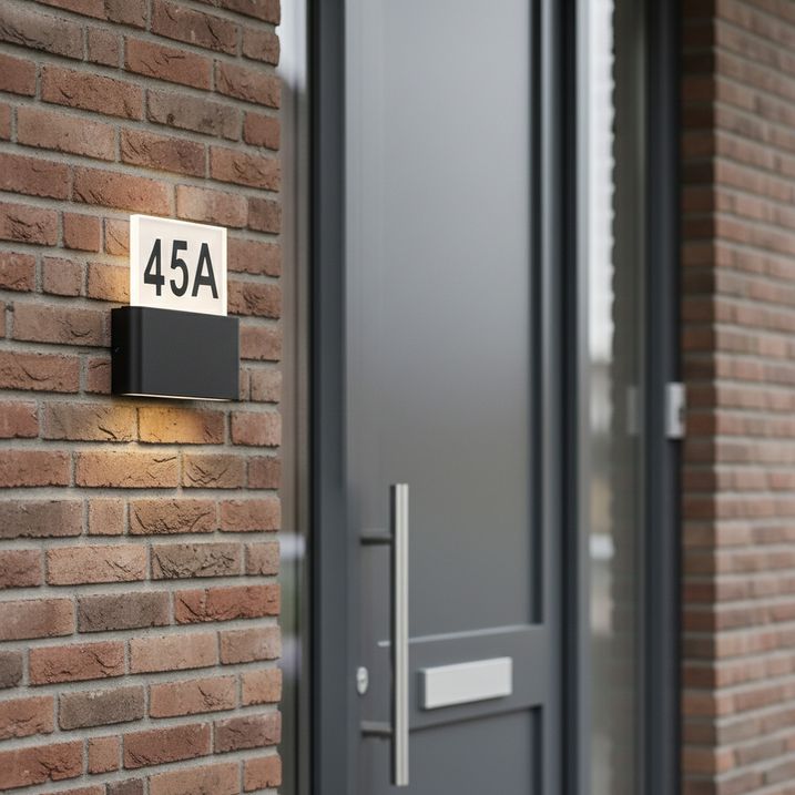 Kültéri fali lámpa fekete, beépített LED-del, házszámokkal, IP54 - Kandi