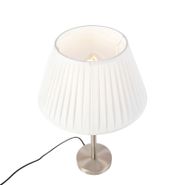 Lampe-de-table-classique-en-acier-avec-abat-jour-plissé-blanc-35-cm---Simplo