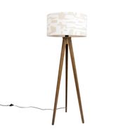 Puinen-lattiavalaisin-beigellä-ja-valkoisella-raidallisella-varjostimella-50cm---Tripod-Classic