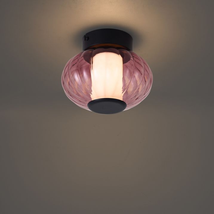 Dizajnerska plafonska lampa crna 18cm sa ljubičastim staklom uključujući LED sa 3-stepenim prigušivanjem - Margherite