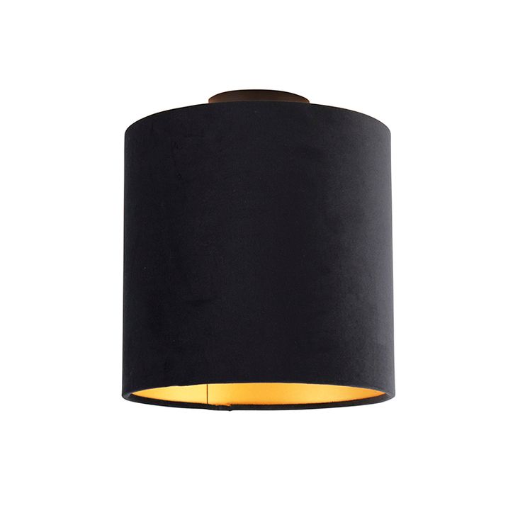 Stropní lampa s černým a zlatým sametovým stínítkem 25 cm - Combi Black