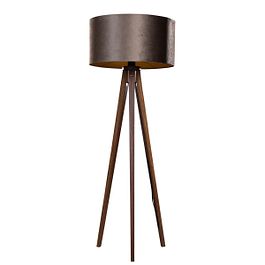 Podna lampa na tronošcu od orahovog drveta sa braon plišanom abažurom 50cm - Tripod Classic