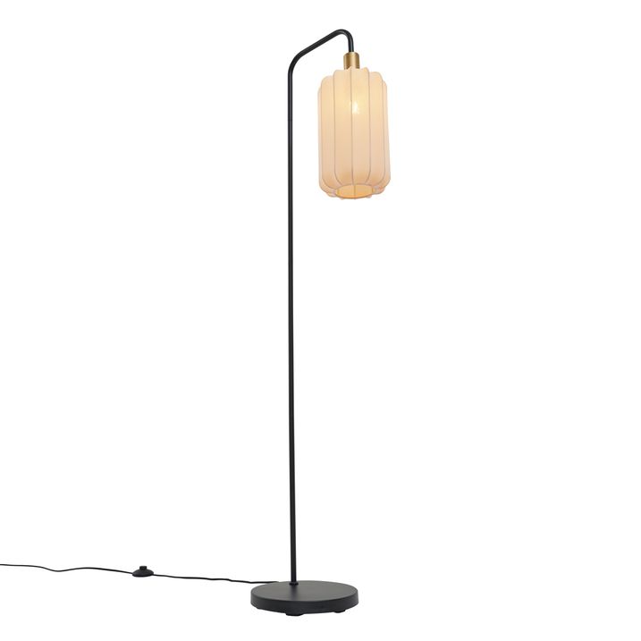 Lampadaire Japandi noir avec abat-jour doré et beige - Pluni