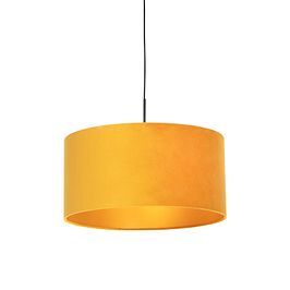 Lámpara colgante negra con pantalla de terciopelo amarillo con dorado 50 cm - Combi