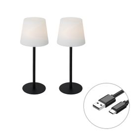 Set de 2 lămpi de masă negre reîncărcabile 40 cm IP54 - Jude
