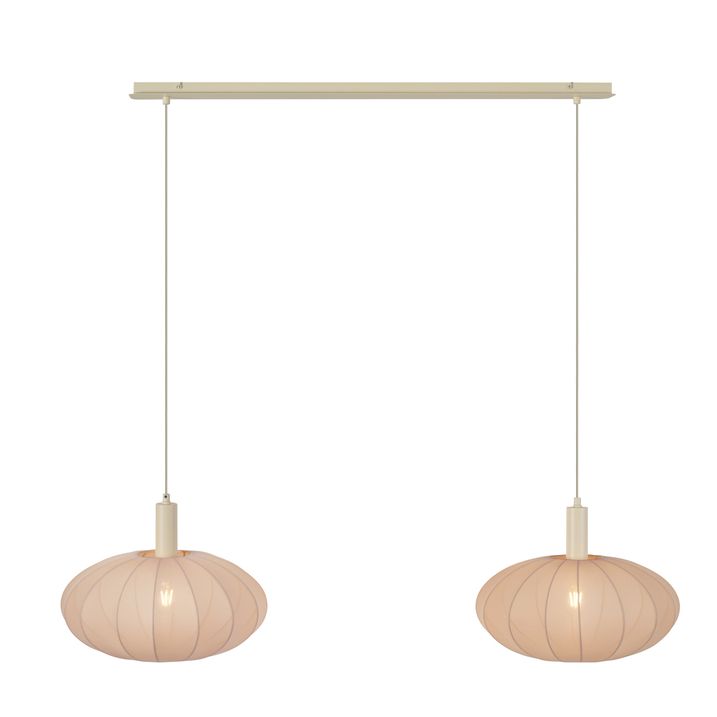 Japandi Hängelampe Beige mit Stoffschirm 2-flammig - Bida