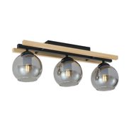 Plafonnier-intelligent-noir-avec-bois-et-verre-fumé-3-lumières-avec-WiFi-A60---Aleks