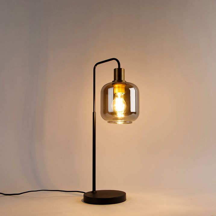 Chytrá stolní lampa černá se zlatem a kouřovým sklem vč. Wifi A60 - Zuzanna