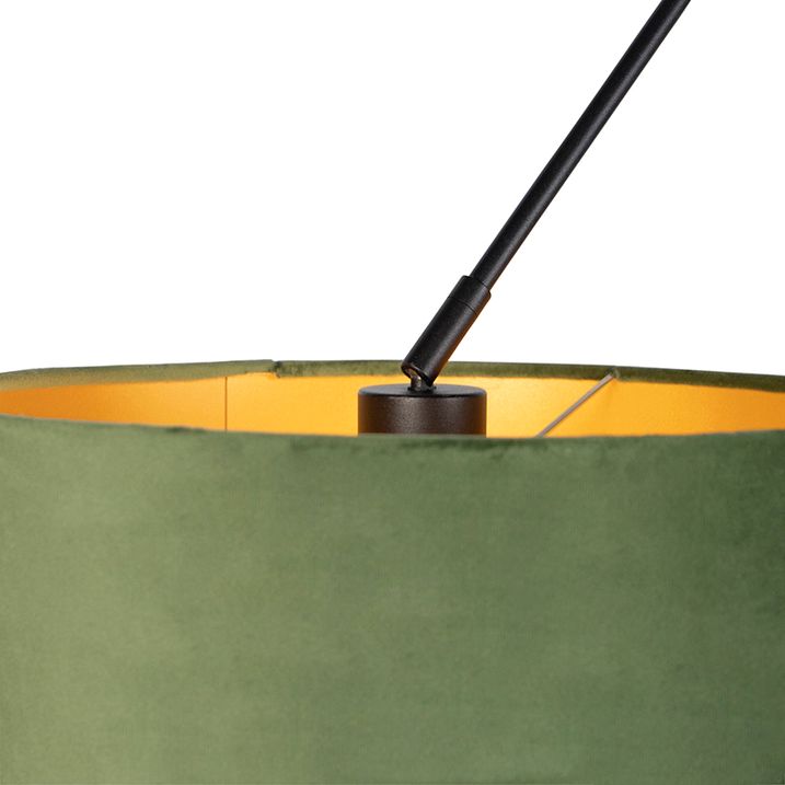 Hengende lampe sort med grønne og gullfløyelslampeskjermer 35 cm 2-lys - Blitz