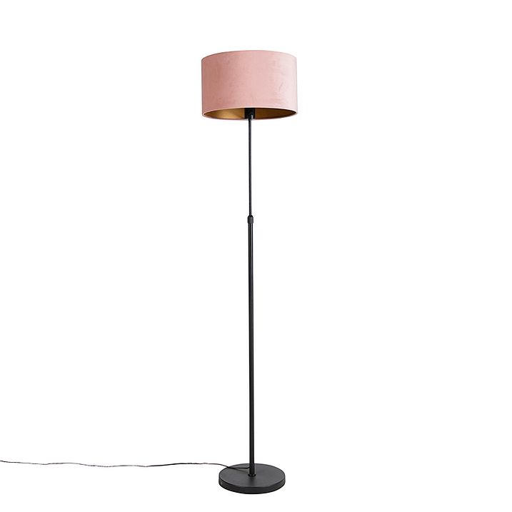 Podna lampa crna sa somotskom nijansom roze sa zlatom 35 cm - Parte