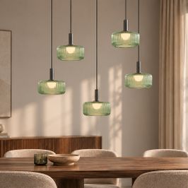 Designerska lampa wisząca Fiera, grafitowa, z zielonym szkłem, zintegrowanym LED, 3-stopniowo ściemnialna, 5-punktowa, z systemem Easylift