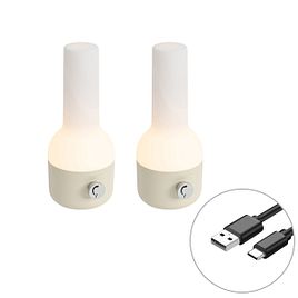 Set de 2 lámparas de mesa de exterior beige con blanco con LED recargable - Haard
