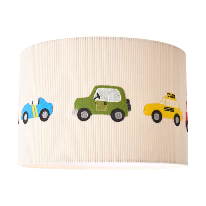 Kinder plafondlamp beige met kap van ribbelstof 38cm - Petit Cars