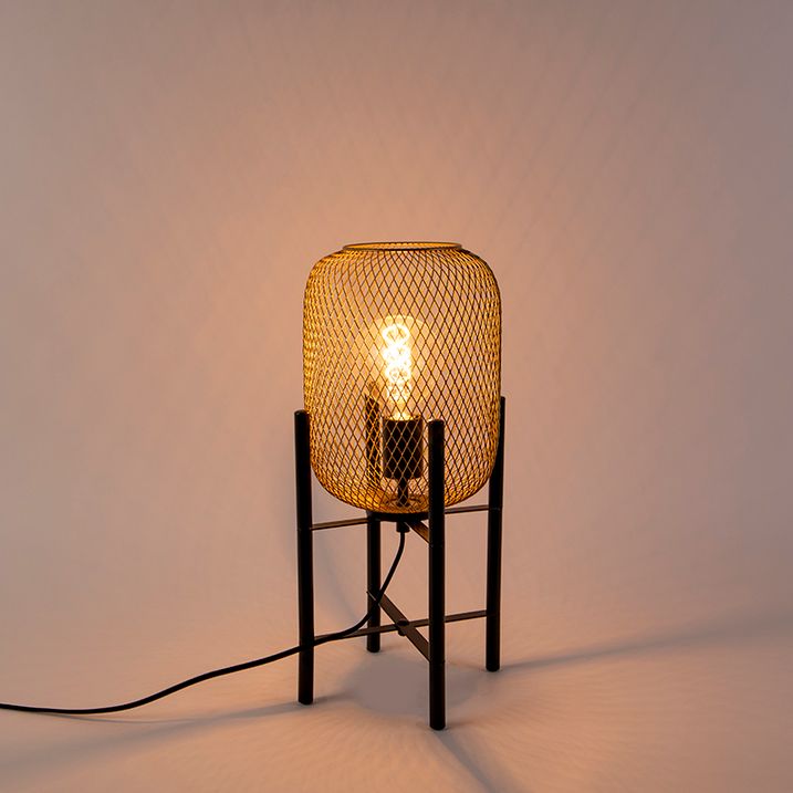 Moderná stolná lampa čierna so zlatom - Bliss Mesh