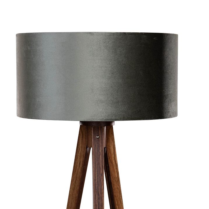 Podna lampa na tronošcu od orahovog drveta sa zelenom somotnom abažurom 50cm - Tripod Classic