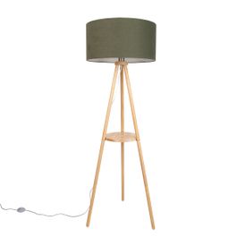 Golvlampa med trästativ och grön skärm 50 cm - Lou