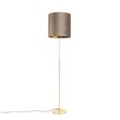 Lampadaire-or/laiton-avec-abat-jour-en-velours-taupe-40/40-cm---Parte