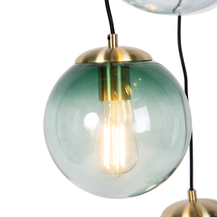 Lampă suspendată Art Deco din alamă cu sticlă albastră 7 lumini - Pallon