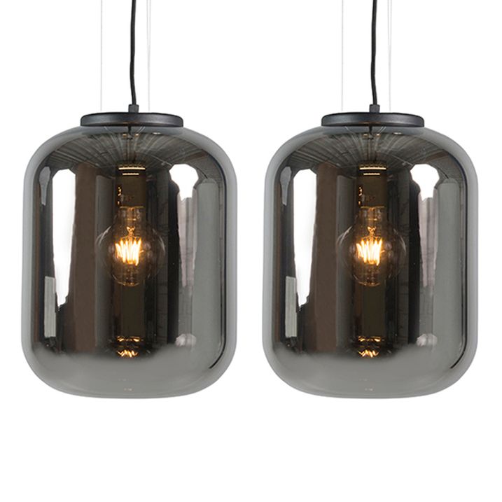 Sada 2 designových závěsných lamp černých s kouřovým sklem - Bliss